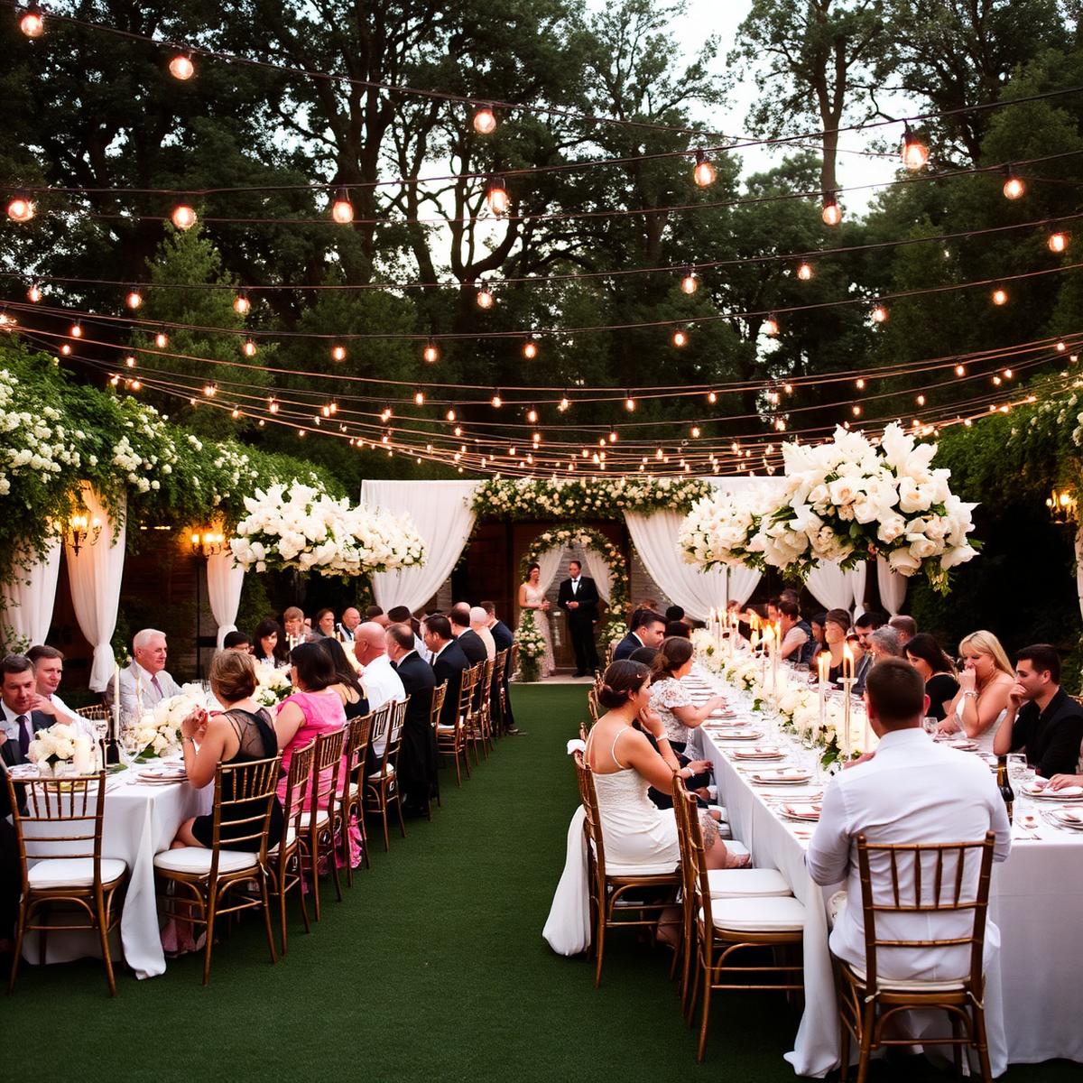 Elegant outdoor wedding reception catered by Miss Food Catering